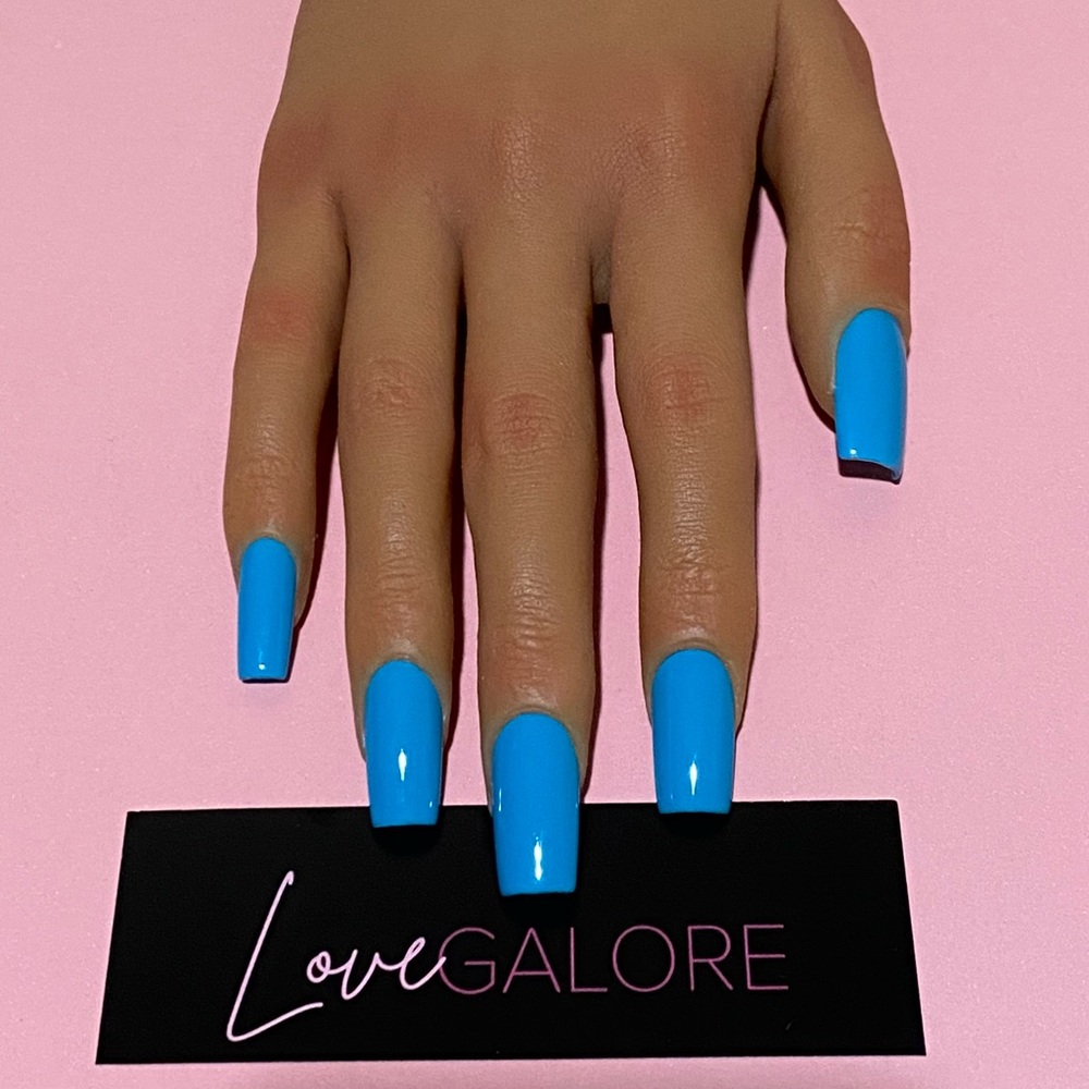 Hand Crafted Blue Medium Square Love Galore Press On Nails